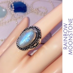Radiant Rainbow Moonstone Gemstone Handmade Ring
